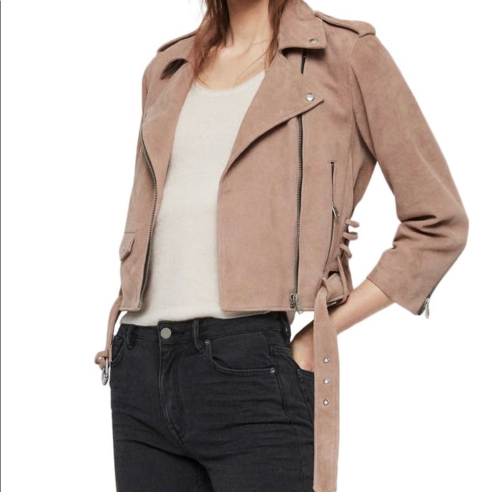 ALL SAINTS LAYLA LEATHER JACKET SIZE 4 FIG PINK